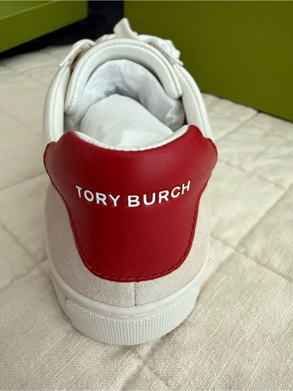 Tory Burch White Leather Sneakers with Red Logo Accent - Picture 4 of 4